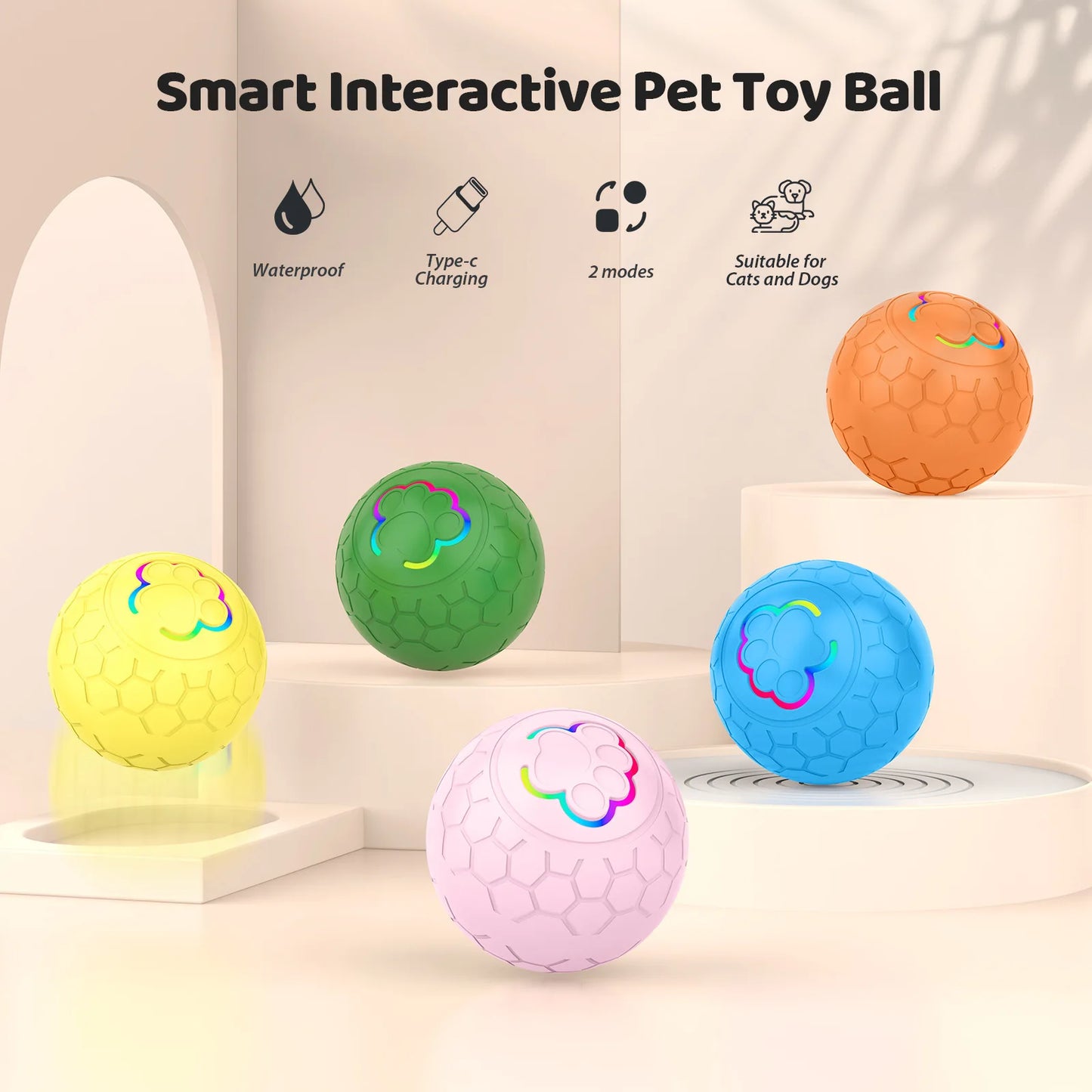 Elektronischer Haustier-Spielball – Interaktiver LED-Ball für Hunde & Katzen (USB, RGB, wasserfest)