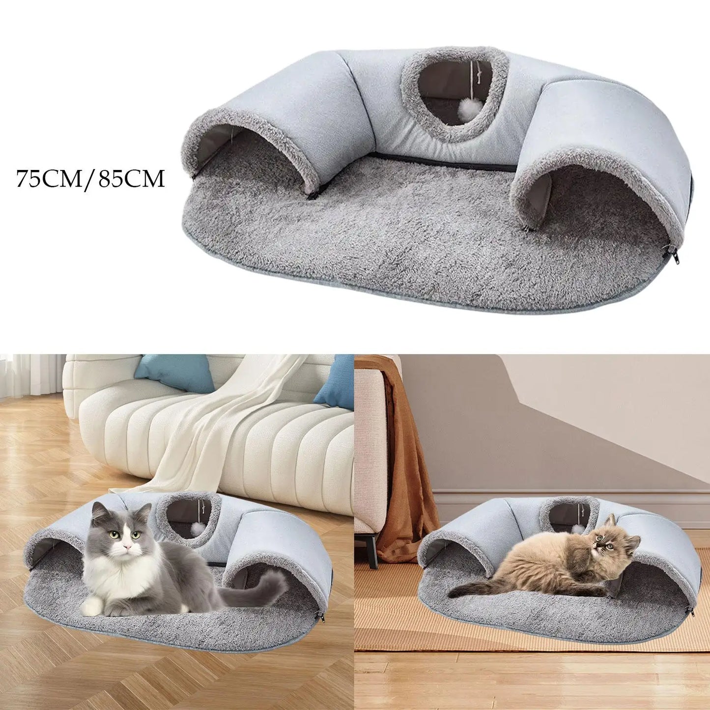 Katzen-Tunnel & Spielteppich – 2-in-1 Kriech- & Spielhöhle für Katzen