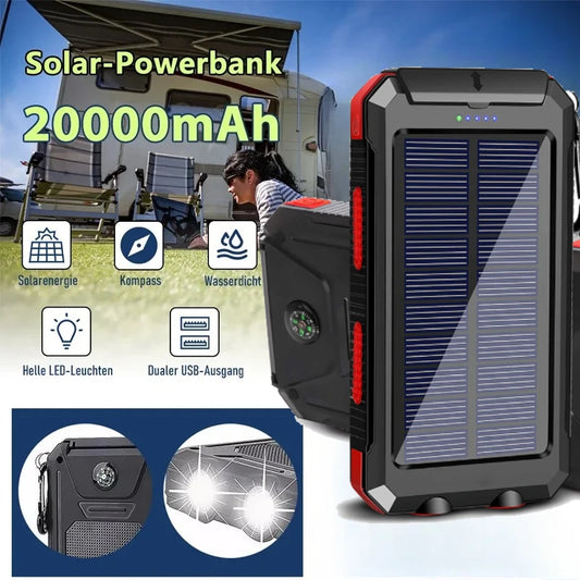 Solar-Powerbank 20.000 mAh – Outdoor mit LED-Taschenlampe