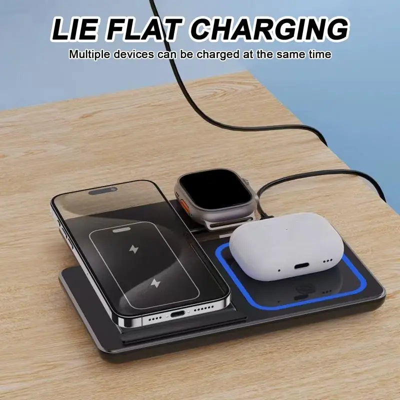 3-in-1 Faltbares Wireless Ladegerät – Smartphone, Watch & Earbuds | 15W Schnellladung