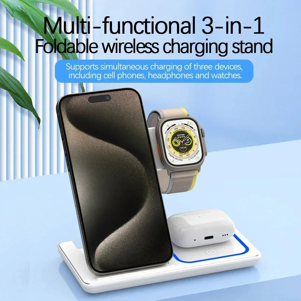 3-in-1 Wireless Ladestation – Kompaktes Dock für Smartphone, Watch & Earbuds | 15W