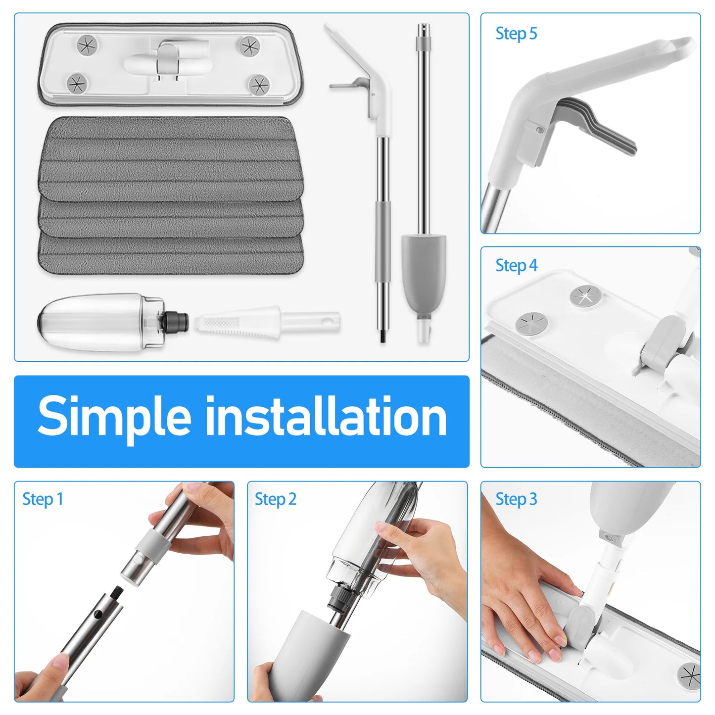 Drehbarer Spray-Mopp mit Nachfüllbehälter & Ersatzpads