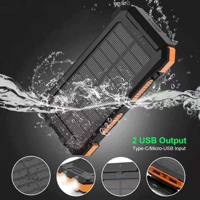 Wasserdichte Solar-Powerbank 20.000 mAh – LED & Schnellladung