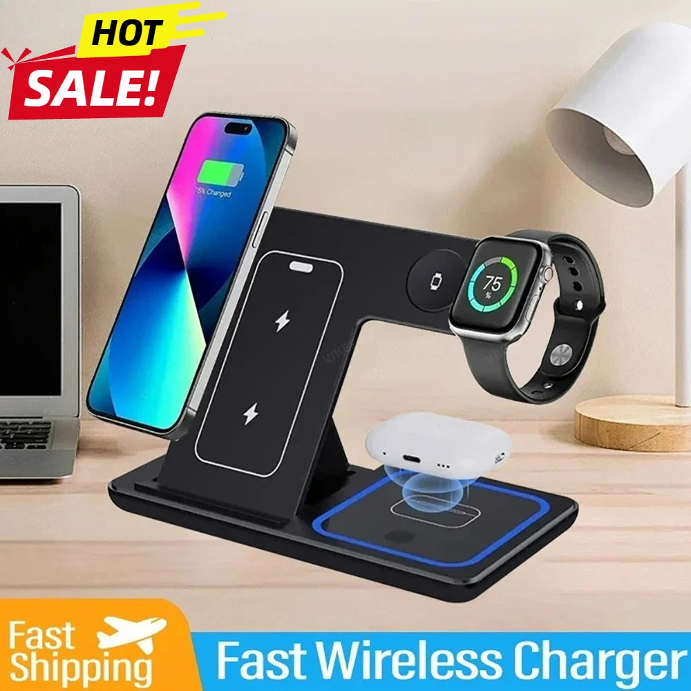 3-in-1 Wireless Ladestation – Kompaktes Dock für Smartphone, Watch & Earbuds | 15W