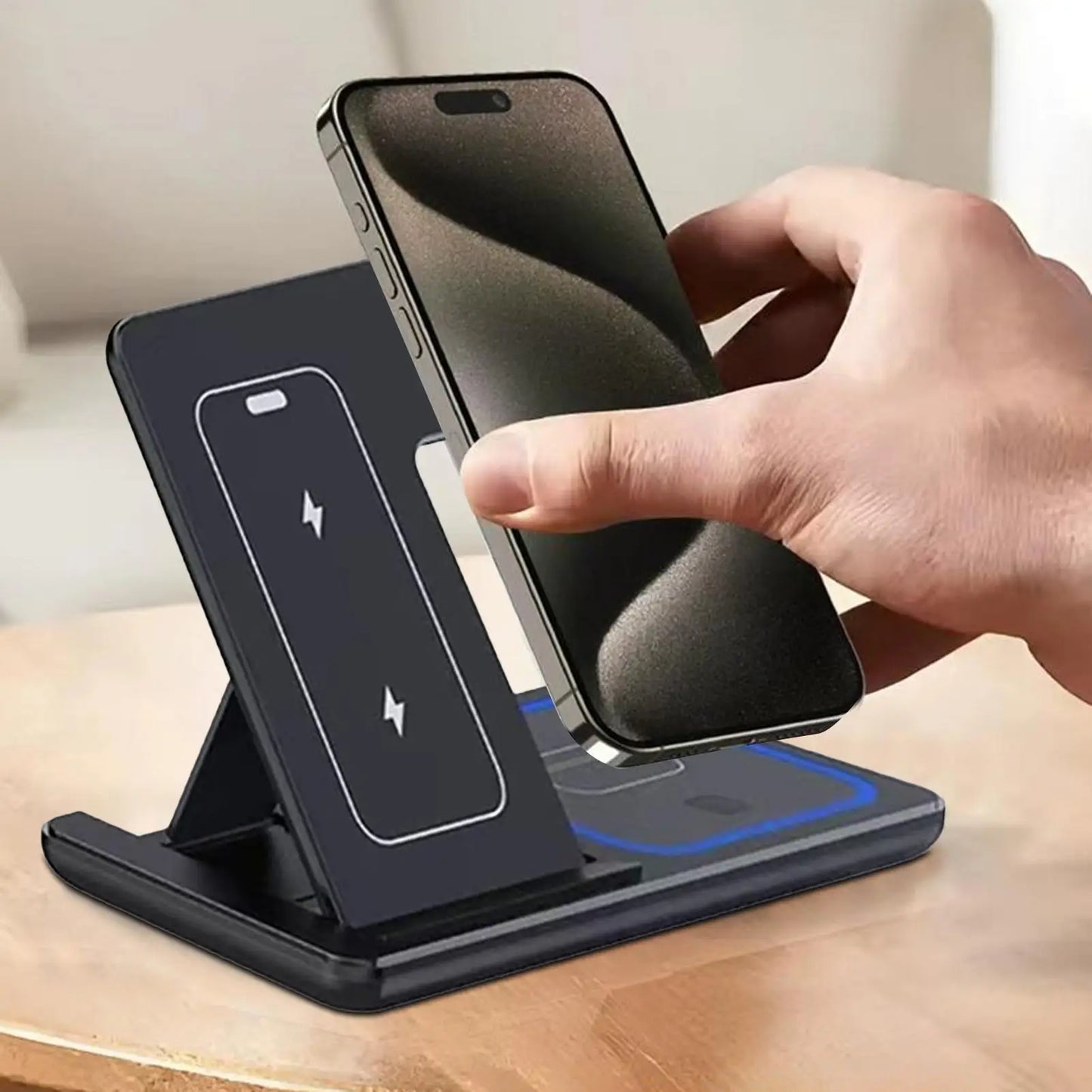 3-in-1 Faltbares Wireless Ladegerät – Smartphone, Watch & Earbuds | 15W Schnellladung